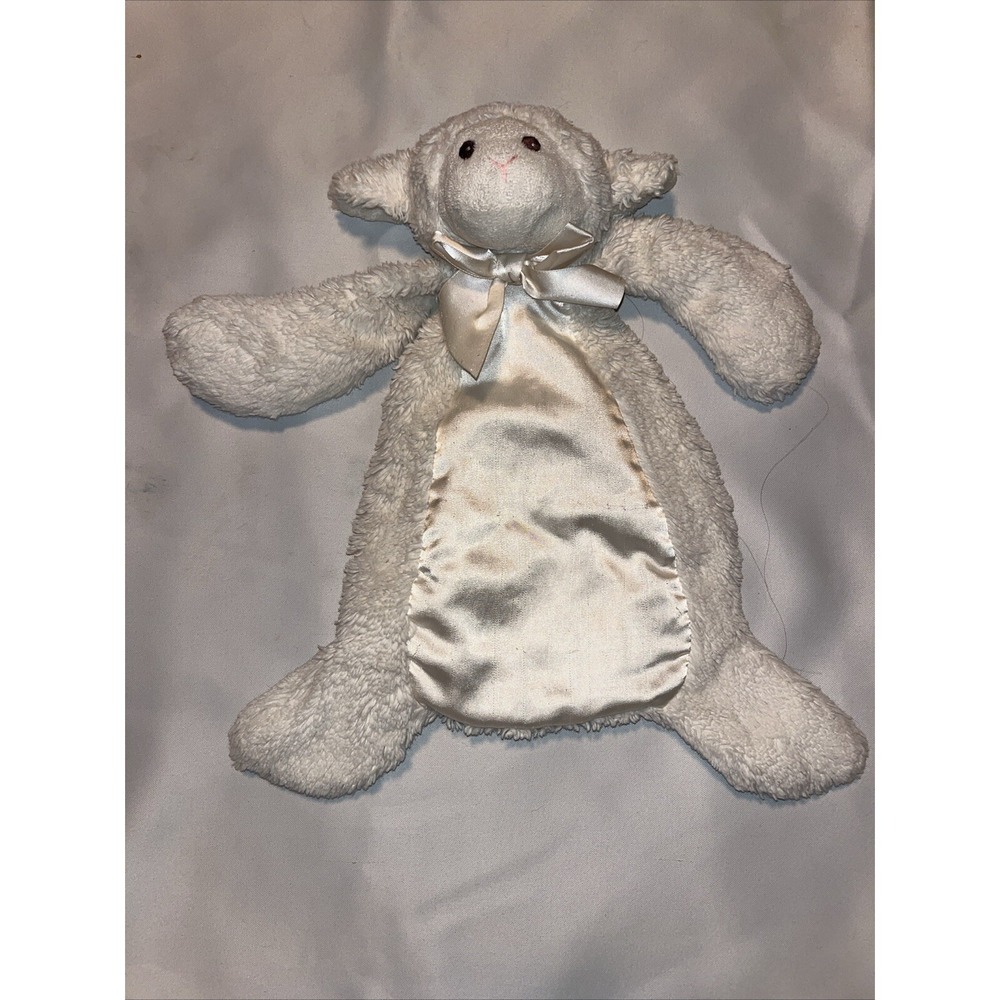 Bearington Baby Lamb Lovey Security Blanket Ivory Edgehill Plush SATIN ,pocket